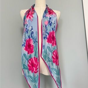 Vintage Vena 100% Silk Scarf Made in Japan |Watercolor Floral Long Skinny Scarf